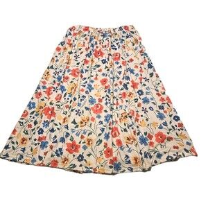 White Floral A-Line Skirt Primary Bright Colors Cottagecore Fairycore Flowy S/M